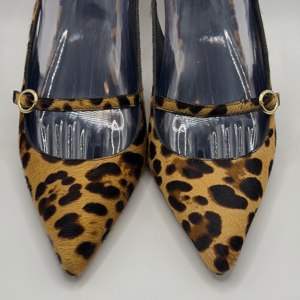 J.Crew Leopard Calf Hair Slingback Pumps Pointed Toe Kitten Heels 7.5 - Picture 7 of 11
